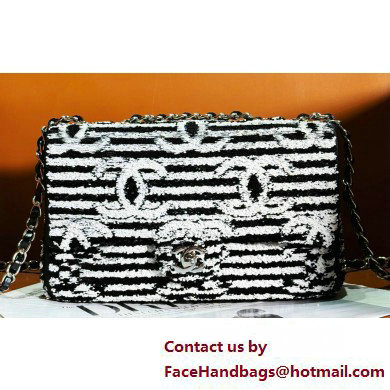 Chanel Sequins  &  Silver-Tone Metal Small Flap Bag AS4561 Black  &  White 2025